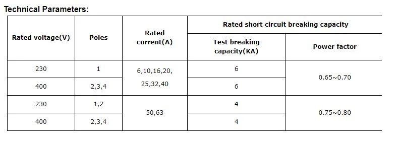 China Supplier 50Hz Mini Circuit Breaker AC MCB