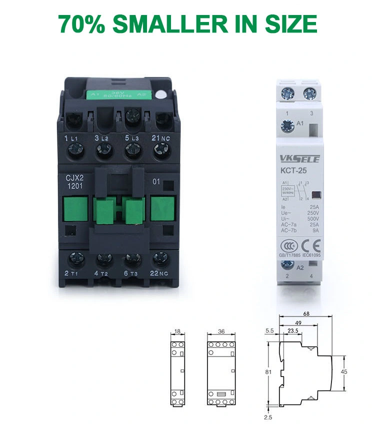 Kct-25 25A 2pole 2no 2nc AC110V 220V Magnetic Modular Contactor