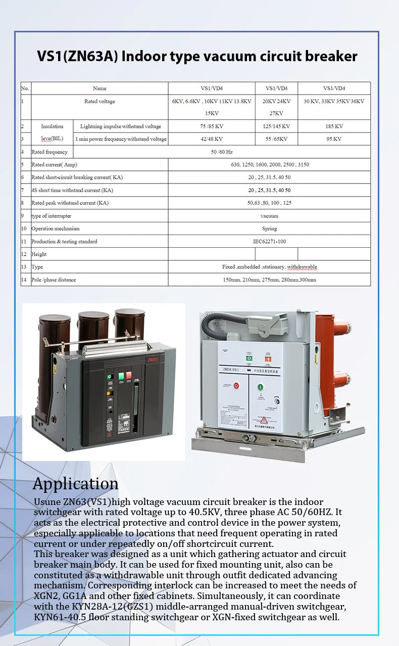 Switchgear Panel Vcb 12kv 20kv 24kv Vacuum Circuit Breaker