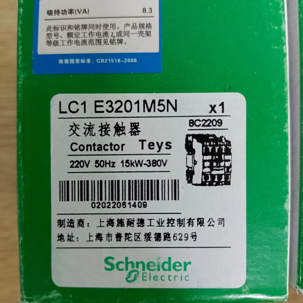 Schnaider 3-Pole Contactor LC1e3201m5n Xmla010A2s11 LC1d18m7c