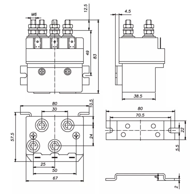 Albright Equivalent DC88p W100-T-P-De Continuous 100A Intermittent 500A Winch Relay 12V 24V DC Motor Reversing Solenoid Contactor