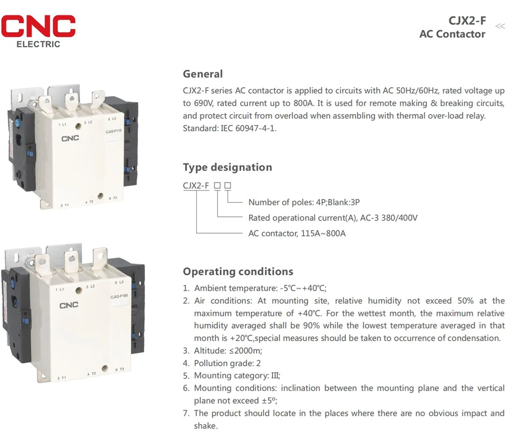 CNC Cjx2 Series AC Contactor Cjx2-F 3p/4p 220V/380V AC 50Hz/60Hz Magnetic AC Contactor