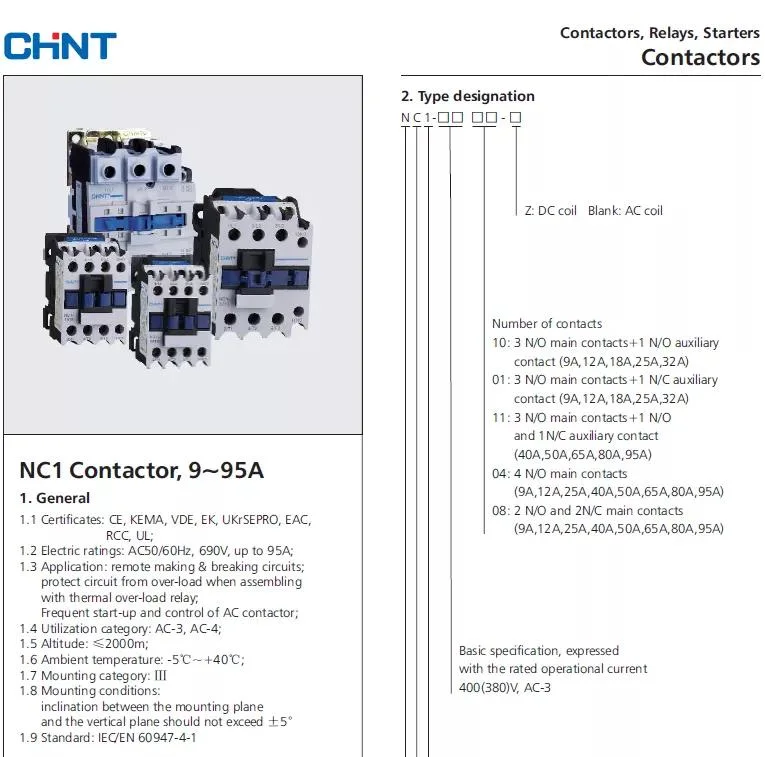 Chint Nc1 AC DC Magnetic Electrical Modular Relay Pole Air Conditioner Contactor