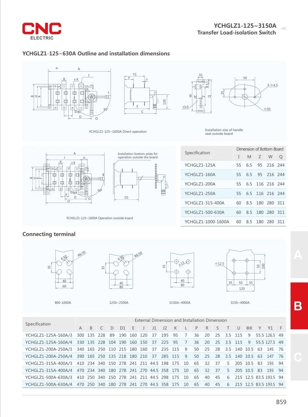 CNC Ychglz1-125~3150A 3p, 4p Changeover Switch, Transfer Load-Isolation Switch