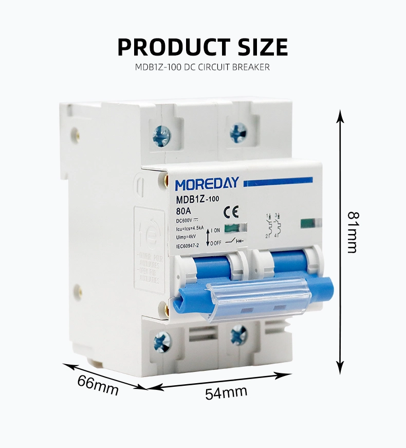 Miniature Circuit Breaker 2p 80A 100A 125A AMP 440V/500V DC Breaker MCB Disconnect Switch for Solar PV System Thermal Magnetic