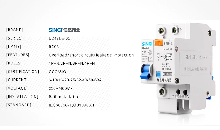 Air Overcurrent Protection Singi 6ka Miniature Circuit Breaker with Cheap Price Dz47le-63