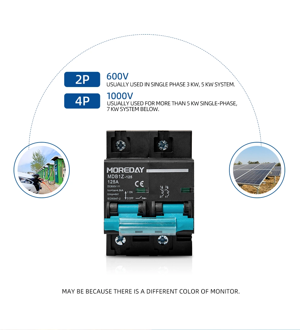 DC MCB Circuit Breaker 1p/2p 12V 24V 36V 48V 60V 72V 96V 120V Mini Isolato100A 125A 150A 200A 250A for Solar Inverter Batteries