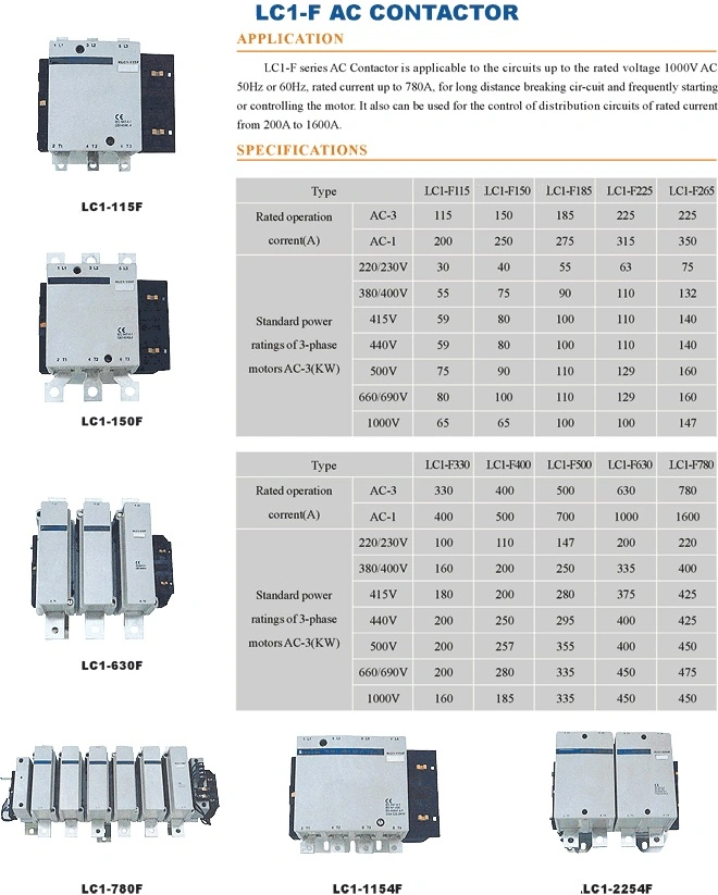 LC1-F500 (CJX2 series) AC Contactor 3p AC-3 380V 115A/150/185/225/265/330/400/630/800A