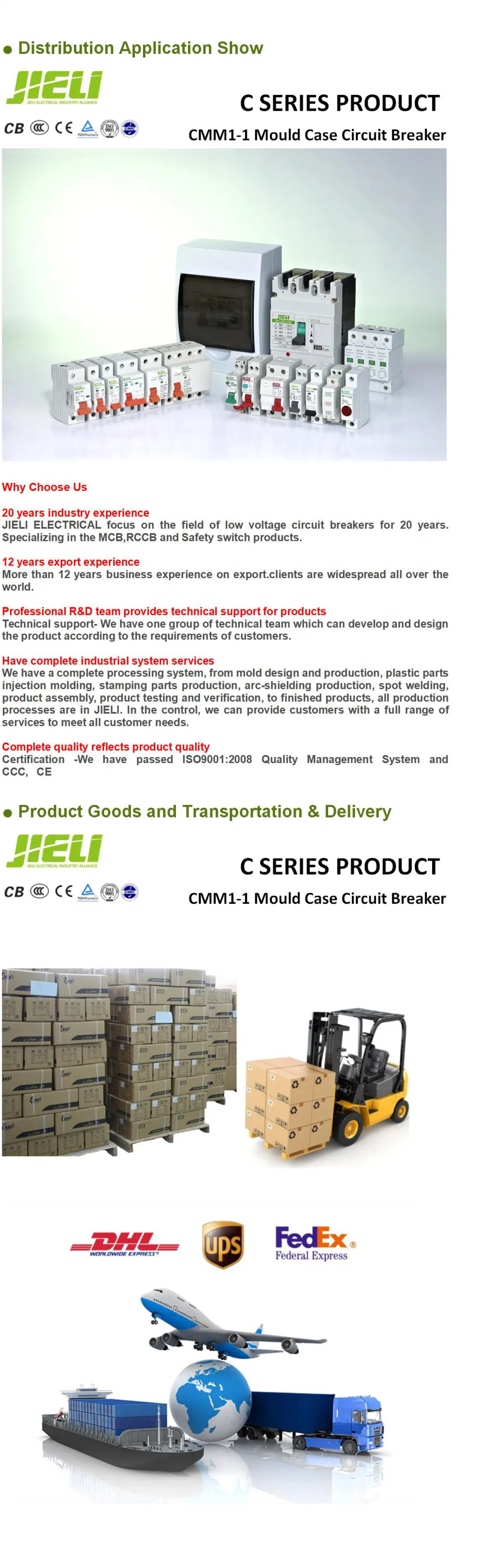 Jieli Scm Circuit Breaker Moulded Case 400A 500A Breaking MCCB Origin Type Service Pole Ultimate Place