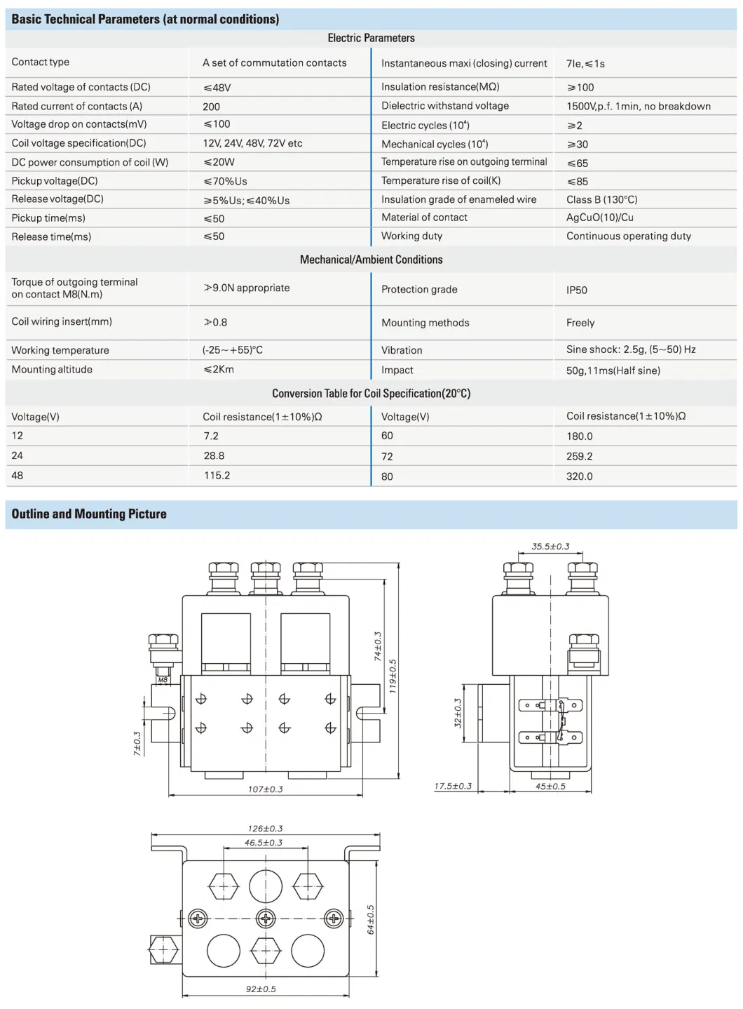 DC182 200A 12V 24V 36V 48V 72V Dcalbright Type 022002 DC182-12 DC182-427 DC182-491 DC182b-588 DC182b588 Jlg E300A E300aj E300ajp Reversing Solenoid DC Contactor