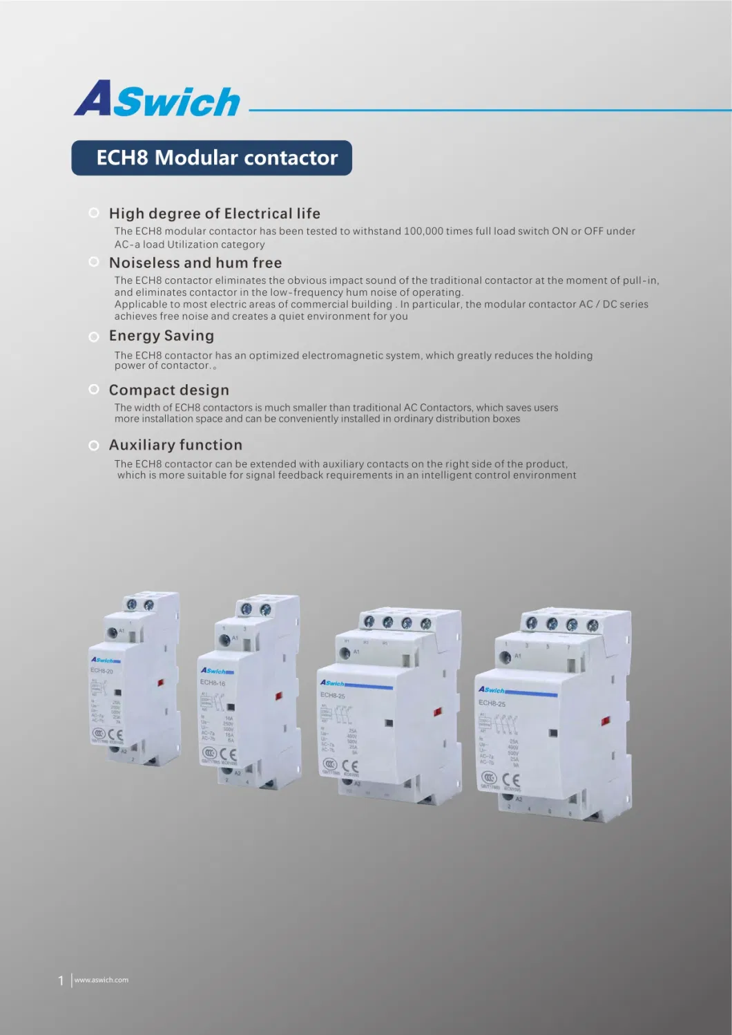 Aswich DC/AC 1p 2p 3p 4p 16A-63A Automatic Voltage Protector Modular Contactor