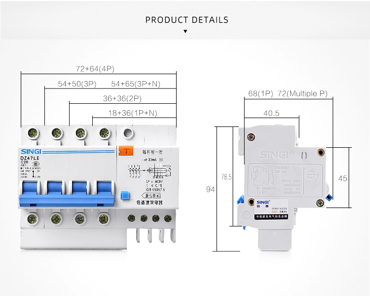 Air Overcurrent Protection Singi 6ka Miniature Circuit Breaker with Cheap Price Dz47le-63