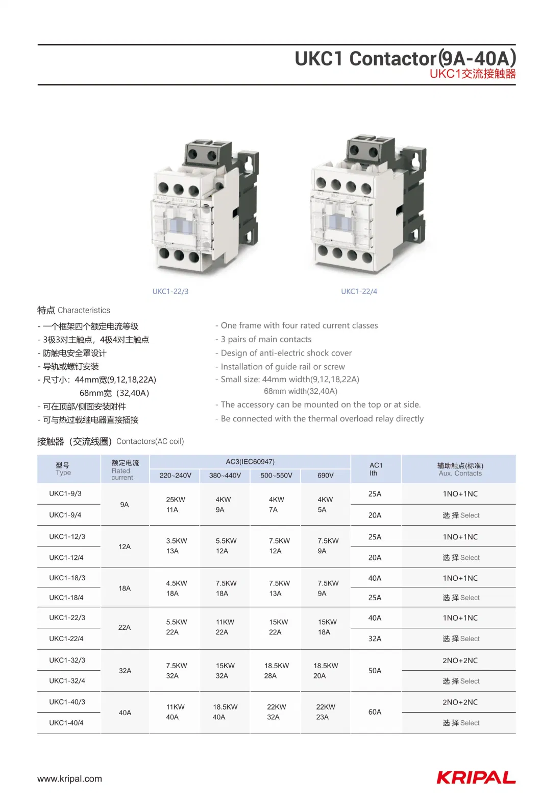Wholesale Price 12A Ukc1-12 220V 3 Phase AC Electrical Contactors 24V-380V 4p Dol Motor Starter Contactor Relay Contactor