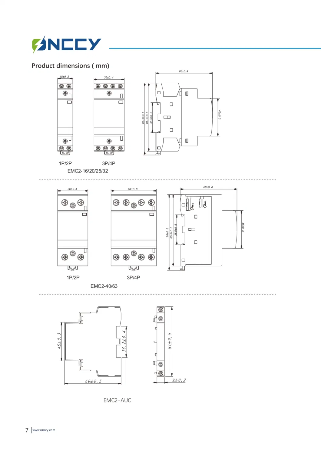 2p 1, 2modules, 12V, 230V, 16A, 63A AC/DC Modular Contactor