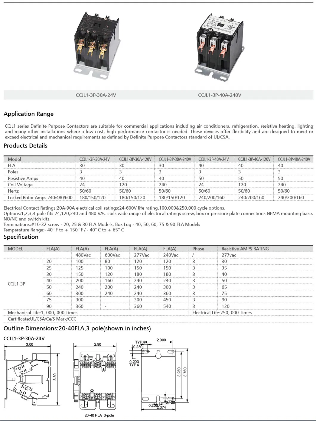 2 Pole 30 AMP 24V 120V 208V 240V 277V Air Conditioner Heat Pump Refrigeration Condenser Compressor Furnas Packard C230A C230b C230c C230d HVAC Motor Contactor