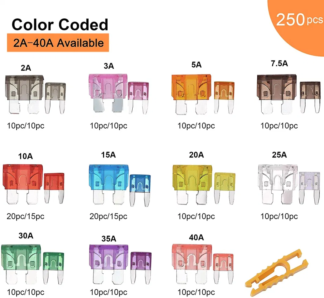 Auto Car Motorcycle SUV Fuses Mix Car Mini Standard Blade Fuse 5 7.5 10 15 20 25 30 AMP ATM Apm