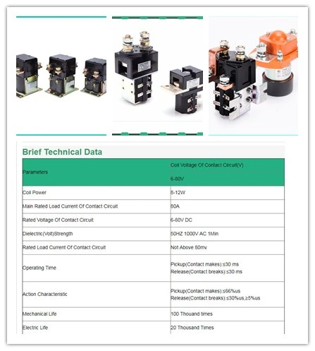 Huanxin Speed Single Phase Single Pole DC Contactor Nr80A for Electric Cars