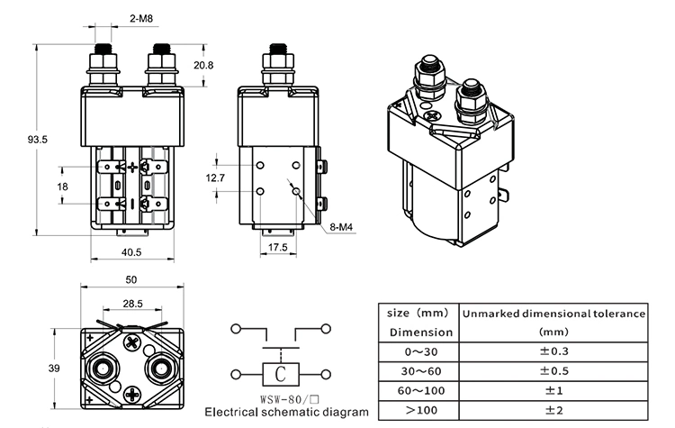 Hot Sell Magnetic Latching and Electrical Car 24V 48V 125A Wsw80 DC Contactor