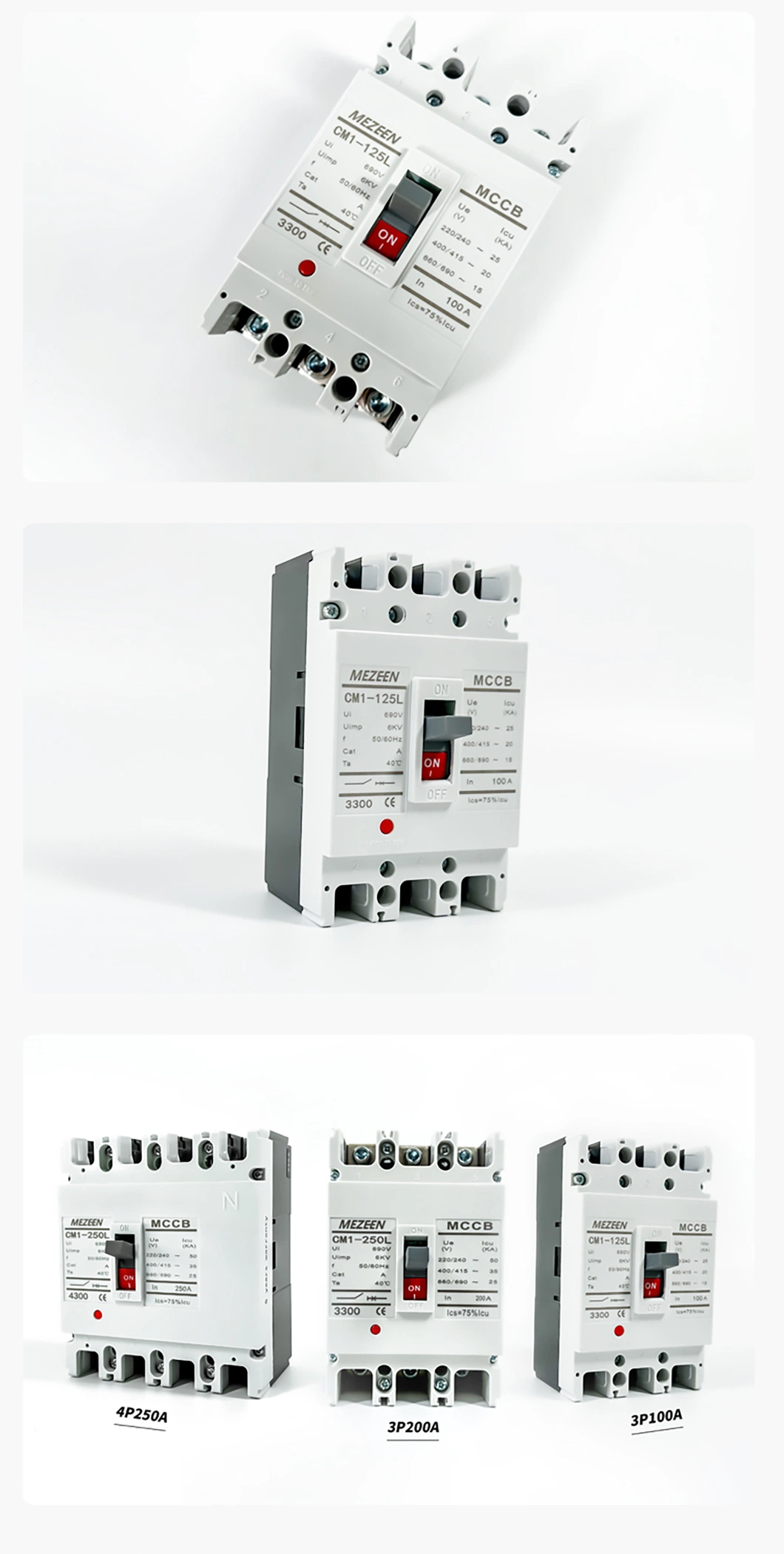 AC 400V DC 500V 3 Pole 3 Phase 3 Pole 63 100 125 AMPS Moulded Case Circuit Breaker Electrical MCCB for Overload Protection