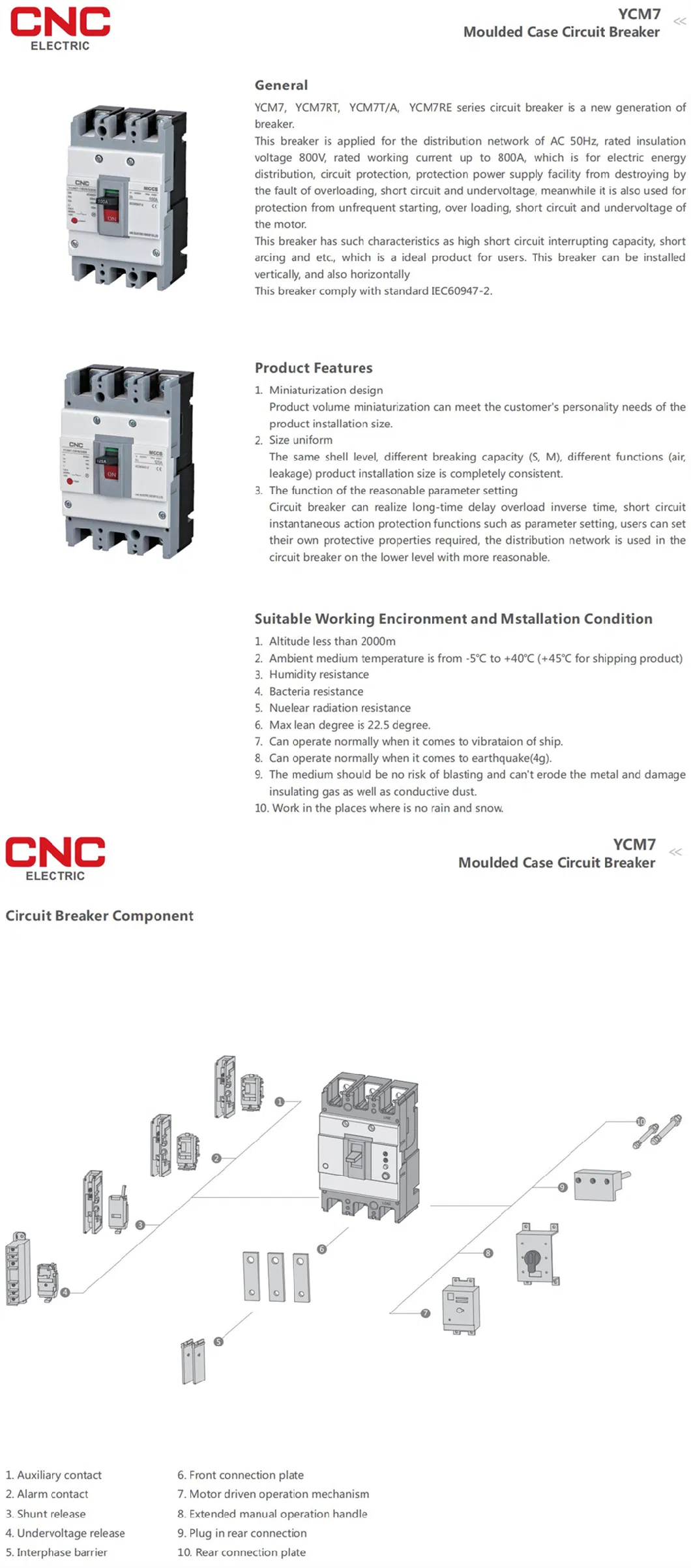 Ycm7 Series 63A~800A 3p 4p Moulded Case Circuit Breaker (MCCB) with Ce, Eac Certification