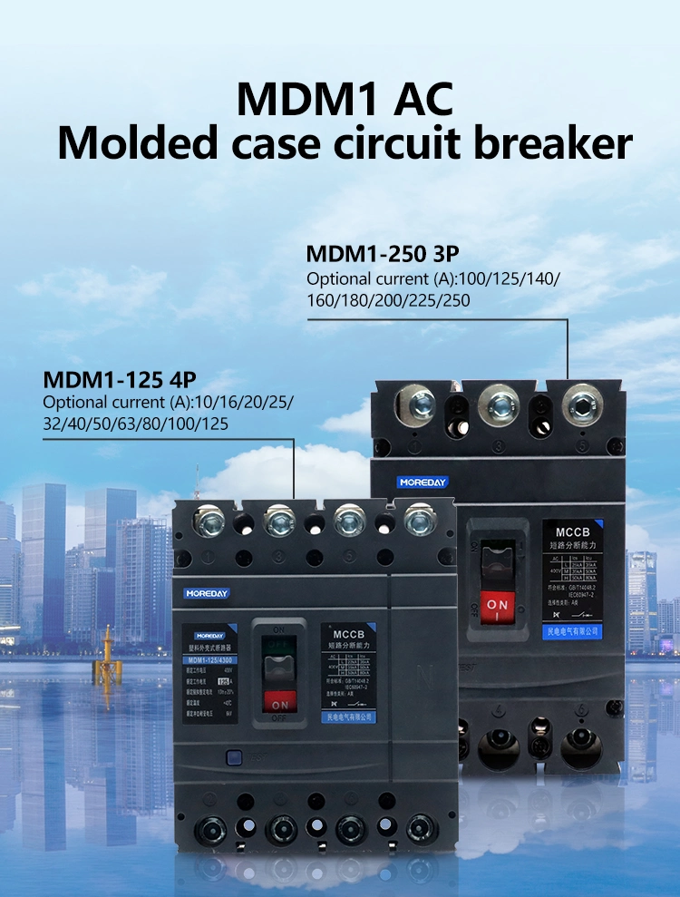 MCCB AC Moulded Case Circuit Breaker 32A~630A 800V 1000V 3p 4p Chinese Manufacturer Competitive Price High Quality Compact