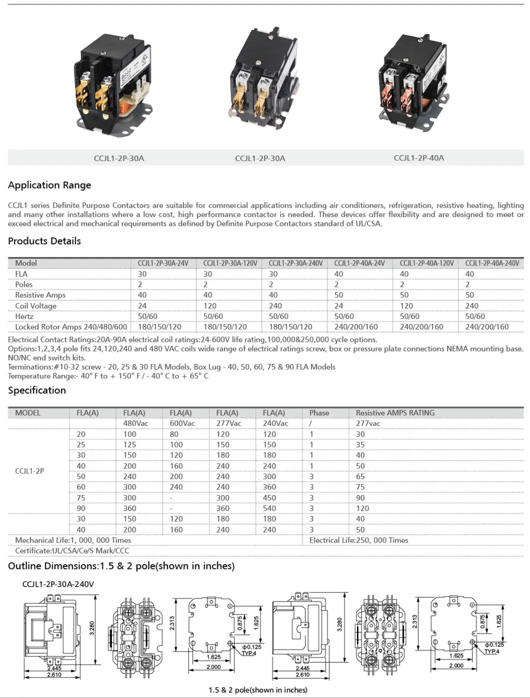 2 Pole 30 AMP 24V 120V 208V 240V 277V Air Conditioner Heat Pump Refrigeration Condenser Compressor Furnas Packard C230A C230b C230c C230d HVAC Motor Contactor