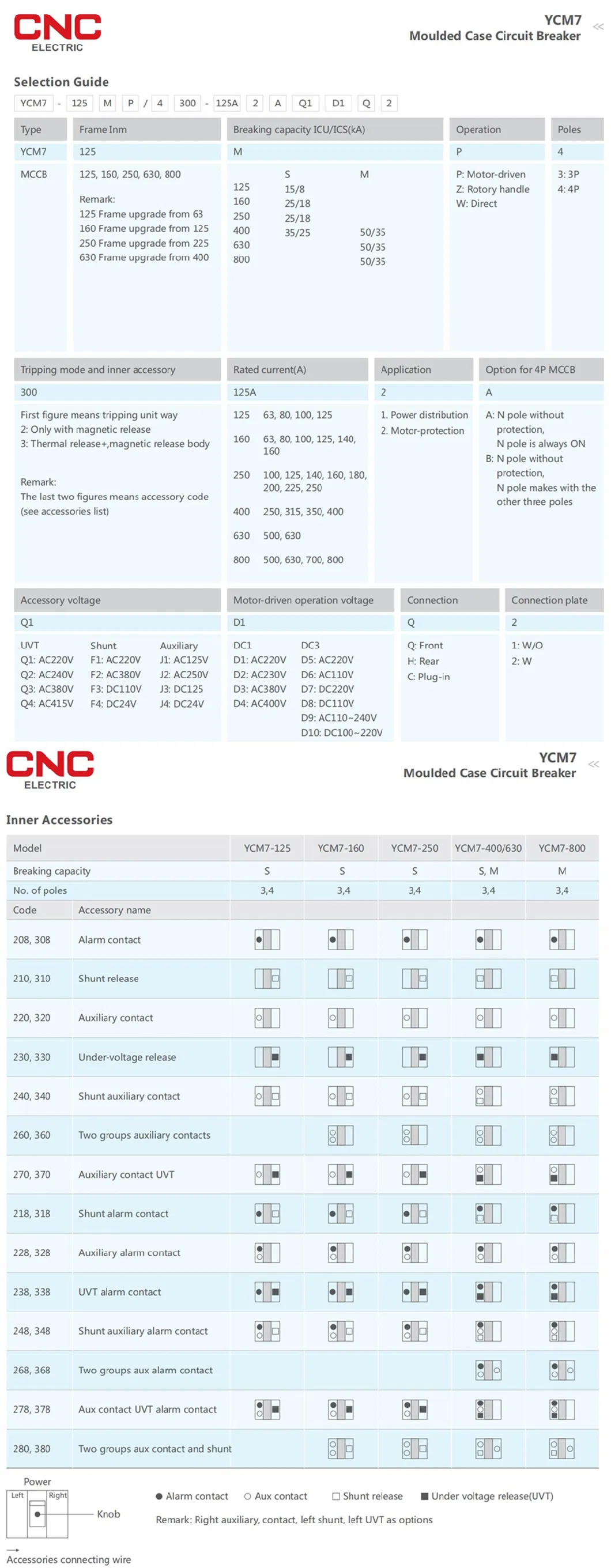 Ycm7 Series 63A~800A 3p 4p Moulded Case Circuit Breaker (MCCB) with Ce, Eac Certification