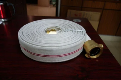 Lienzo blanco/rojo de 2,5 pulgadas plana de 10 a 20 bar la manguera de bombero de forro de goma