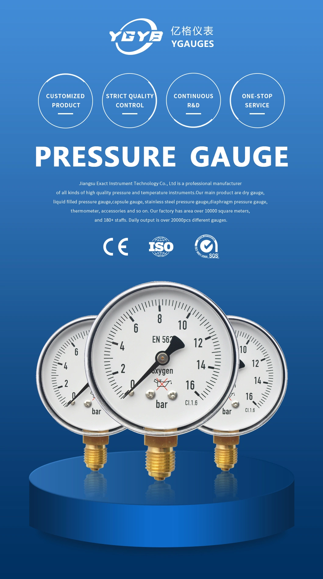 1 Inch Square Pressure Gauge Pneumatic Manometer Small Gauge