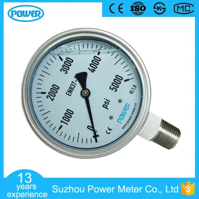 Manometro in acciaio inox da 4 pollici, 100 mm riempito con glicerina