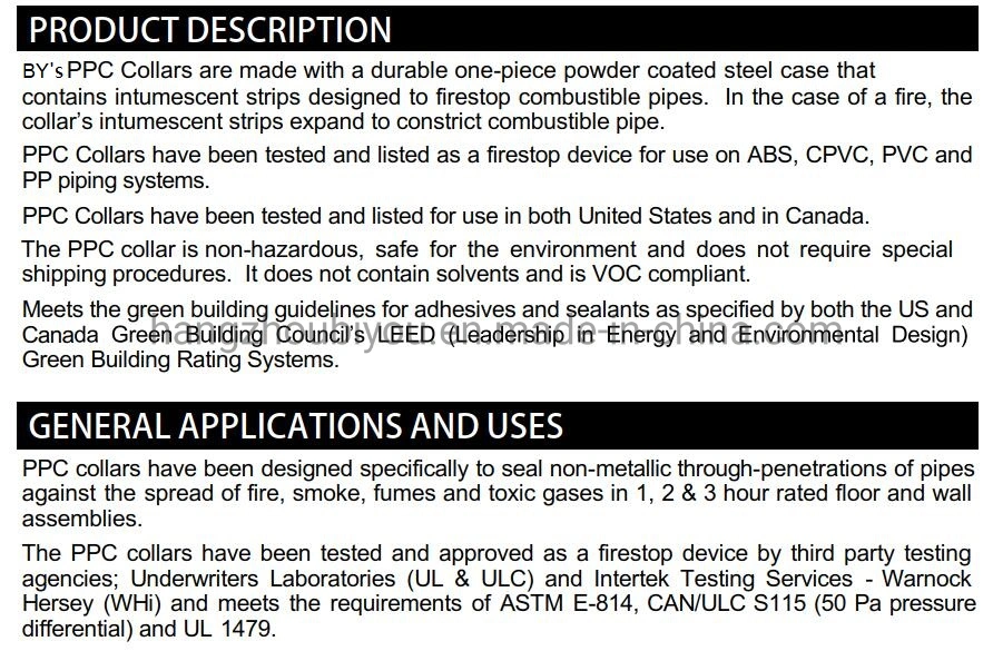 Fire Collar for UPVC China Fireproof Pipes Collar