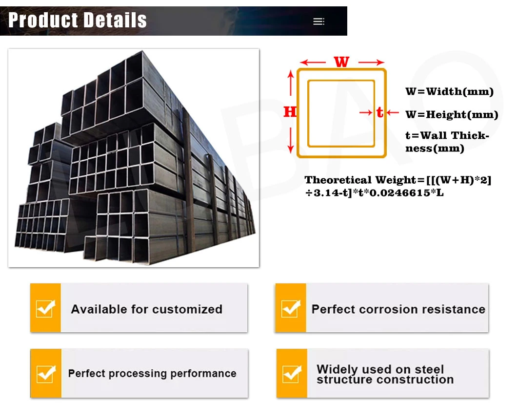 Hot Sale Square Galvanized Hollow Steel Pipe Weld Pipe for Fence Tubing