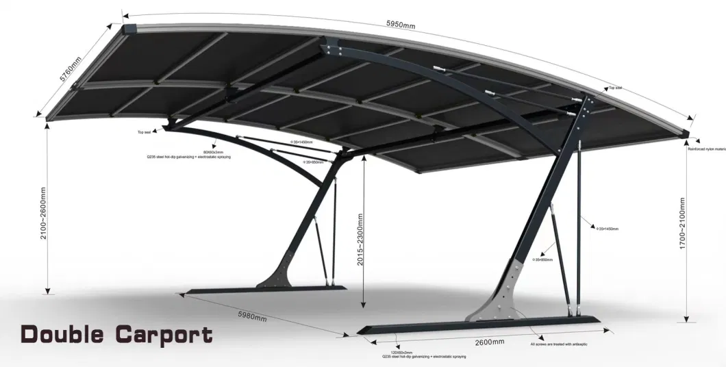 High-Quality 100% UV Blocked Galvanized Steel Carport for Two Cars Double Carport