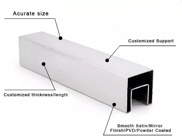 Standard Package Square Pipe 316 316L 304 304L Stainless Steel Rectangular Slot Tube Frameless Glass Railing Slotted Tube Pipe