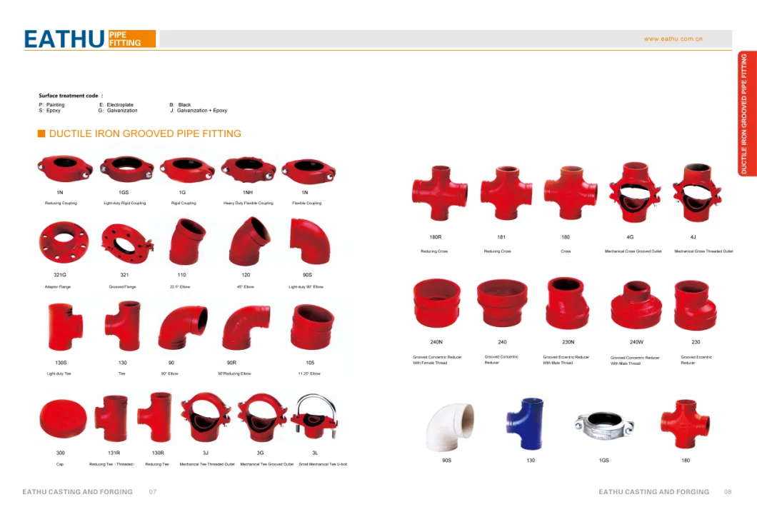 Grooved Tee Elbow Rigid Flexible Coupling Fire Fighting Grooved Pipe Fitting