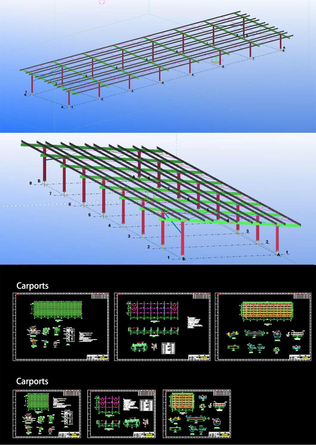 Customized Prefab Light Steel Structure Galvanized Steel Frame Parking Solar Metal Carport for Sale