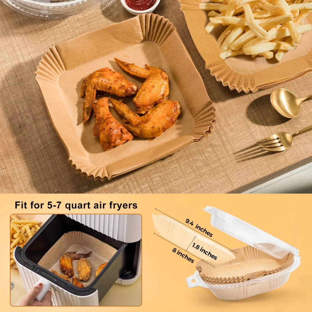 Factory Disposable Air Fryer Paper Liners: 100PCS 8 Inch Square Liners for Air Fryer, Grease and Water Proof Non Stick Basket Parchment Paper