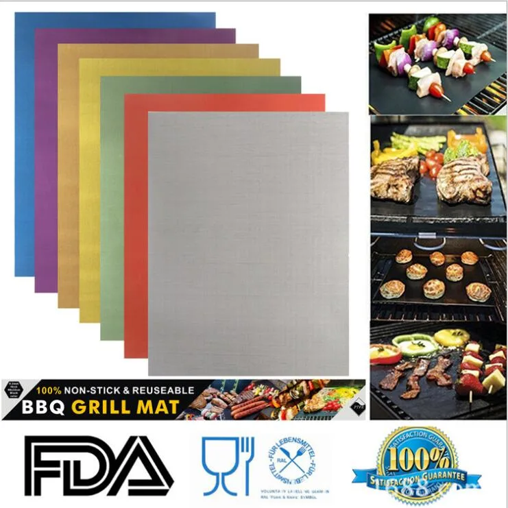 Reusable Colorful PTFE Coated Heat Resistant Non-Stick Fire Retardant BBQ Grill Mat