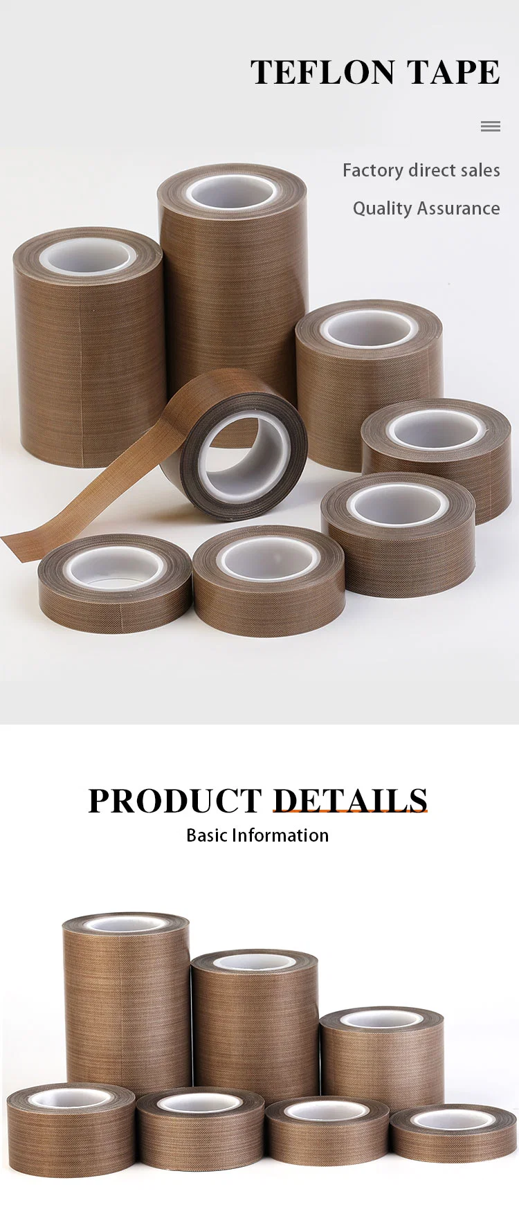 Self Adhesive Silicone Coated Without Liner PTFE Glass Fiber Tape