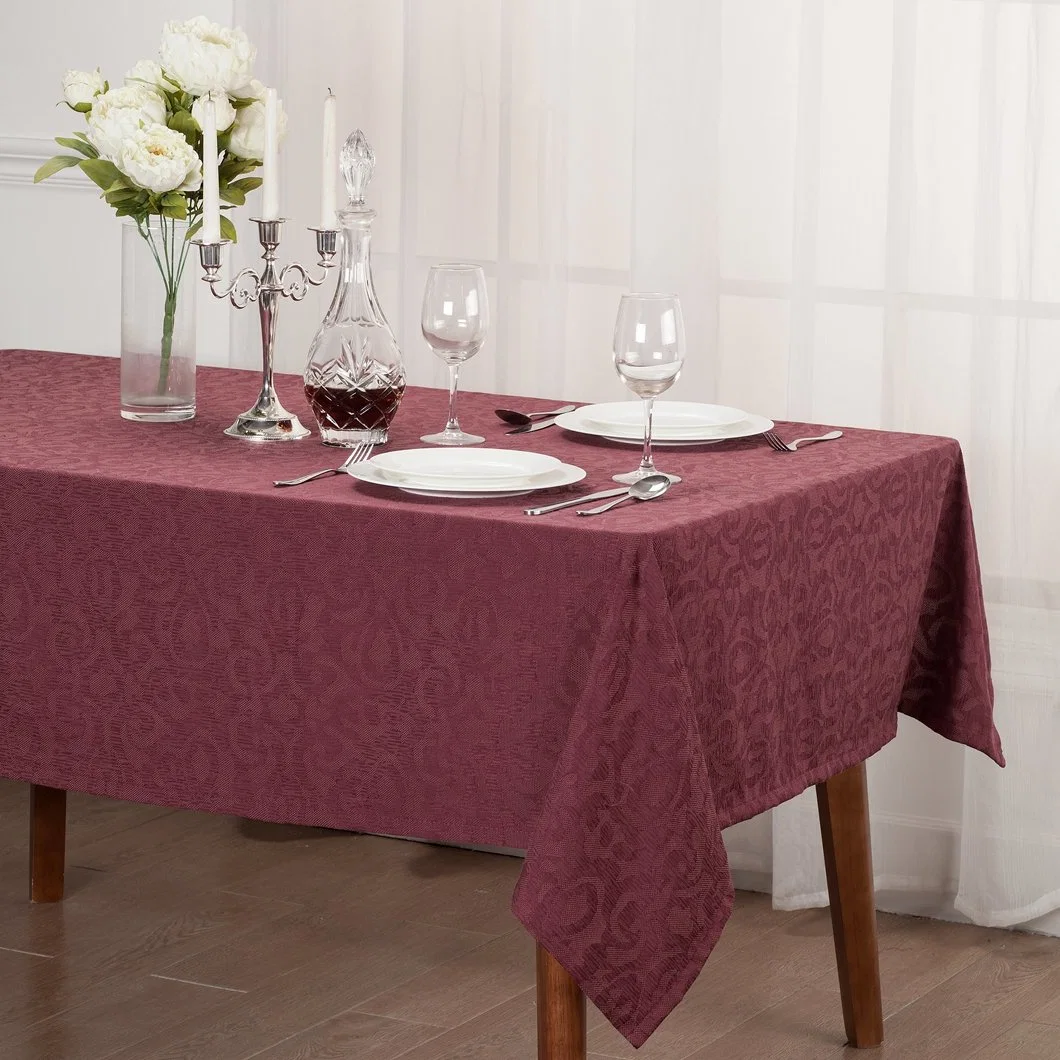Wholesale Rectangle Waterproof Red Jacquard Table Linen Banquet