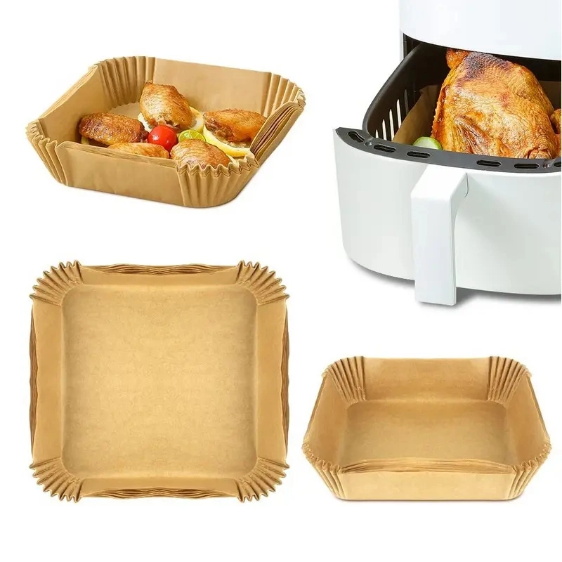 Disposable Brown and White Silicone Coated Air Fryer Paper Liners Baking Paper