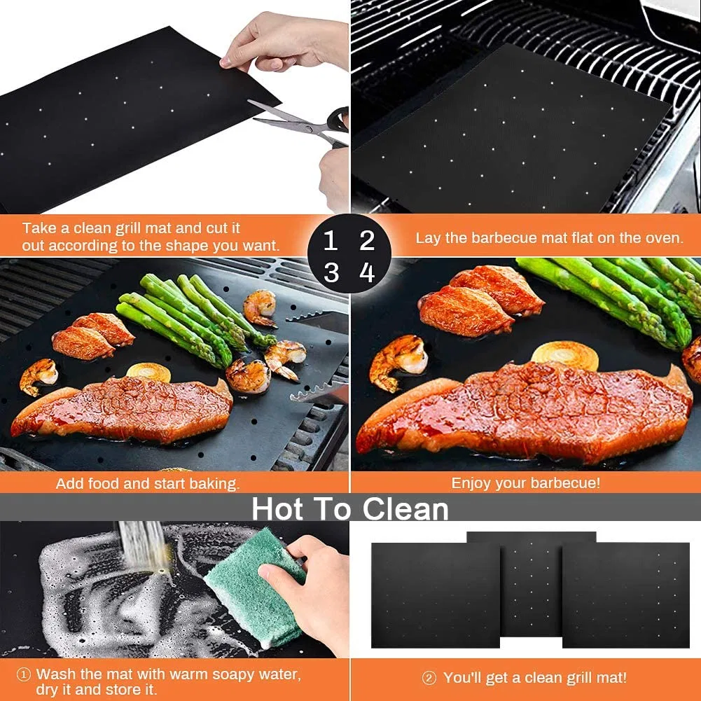 Easy to Clean Reusable PTFE Fiberglass Fabric for BBQ Grill Baking Cooking Mesh Mat Sheet Set