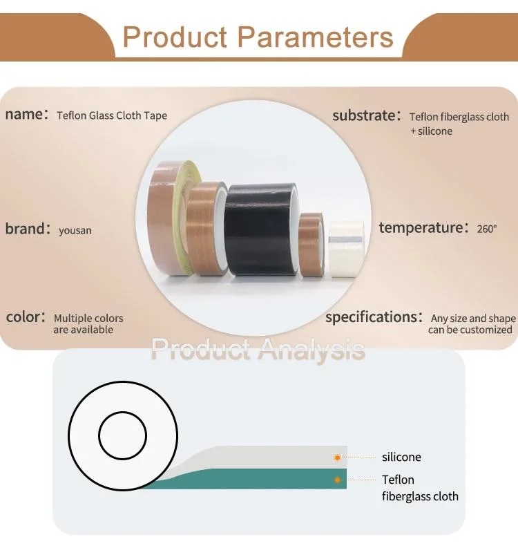 High Temp Resistant Coated Fiberglass Adhesive Cloth Tape PTFE Tape for Heat Sealer Sealing