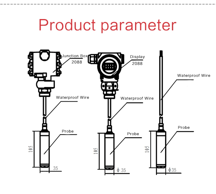 Teflon Cable Transmitter 0-5m/0-10m Rangeteflon Anti-Corrosion Cable 3-Wire 0-5V 1-5V 0-10V /DC24V Output PTFE Level Transmitter