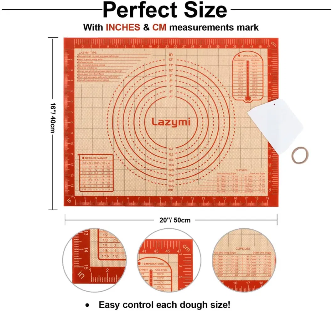 Facotry Supply Food Grade Silicone Baking Mat Oven Mat with Measurement