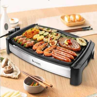 2023 Nuevo Diseño de Moda Mango de grano de madera de recubrimiento Non-Stick Grill eléctrico Barbacoa eléctrica mascar Pan bandeja para hornear.
