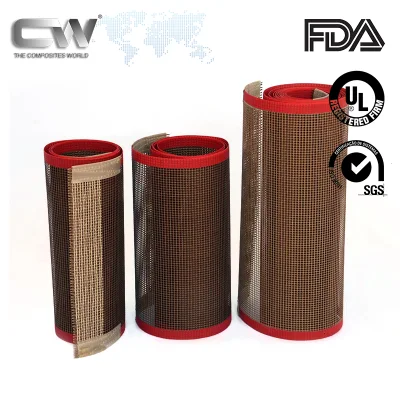  China Fibra de vidrio con recubrimiento de PTFE de alta calidad y alta temperatura abierta Banda transportadora de malla