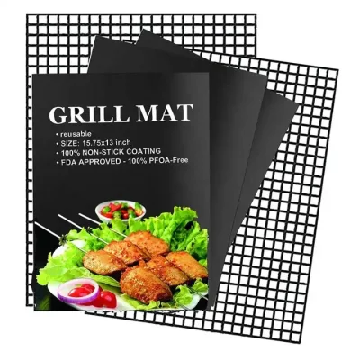 Calidad alimentaria PTFE Fibra de vidrio tejido Utensilios de cocina BBQ Grill Baking Mesh Estera
