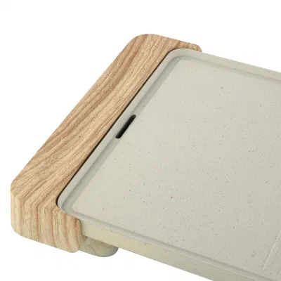 2023 Nuevo Diseño de Moda Mango de grano de madera de recubrimiento Non-Stick Grill eléctrico Barbacoa eléctrica mascar Pan bandeja para hornear.