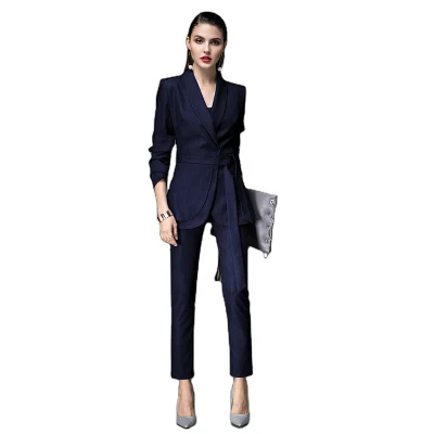 Señoras mayoristas de ropa de moda profesional para el trabajo Slim Fit 2 Piezas Señoras Blazers vestidos de traje de oficina